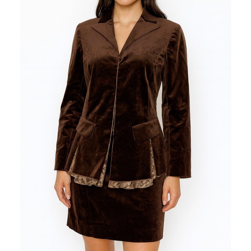 Simorra Collection Velvet and Lace Blazer Jacket and skirt set